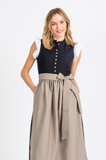 Almliebe Dirndl Nannerl blau beige hochgeschlossen Vorderansicht | Almliebe Nannerl dirndl blue beige high neck front view