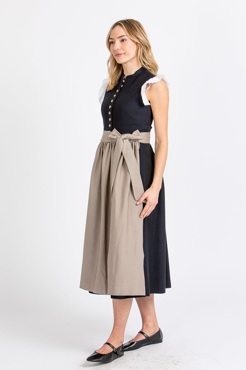 Almliebe Dirndl Nannerl blau beige hochgeschlossen Vorderansicht | Almliebe Nannerl dirndl blue beige high neck front view