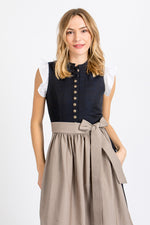 Almliebe Dirndl Nannerl blau beige hochgeschlossen Vorderansicht | Almliebe Nannerl dirndl blue beige high neck front view