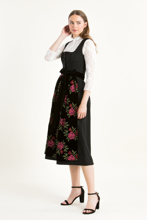 Almliebe Dirndl Rosen Resli schwarz Detail Mieder | Almliebe Dirndl Rosen Resli black bodice detail