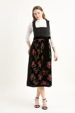 Almliebe Dirndl Rosen Resli schwarz Vorderansicht | Almliebe Dirndl Rosen Resli black front view