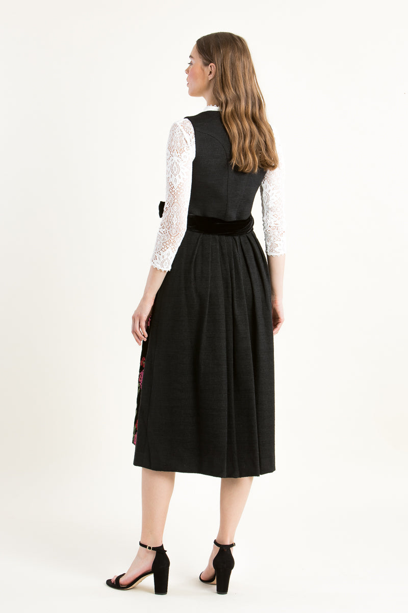 Almliebe Dirndl Rosen Resli schwarz Rückansicht | Almliebe Dirndl Rosen Resli black back view