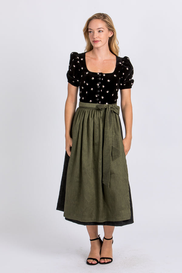 Almliebe Samtdirndl Rosmarie schwarz Vorderansicht | Almliebe Velvet Dirndl Rosmarie black front view