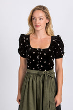 Almliebe Samtdirndl Rosmarie schwarz Detail Puffärmel | Almliebe Velvet Dirndl Rosmarie black puff sleeve detail