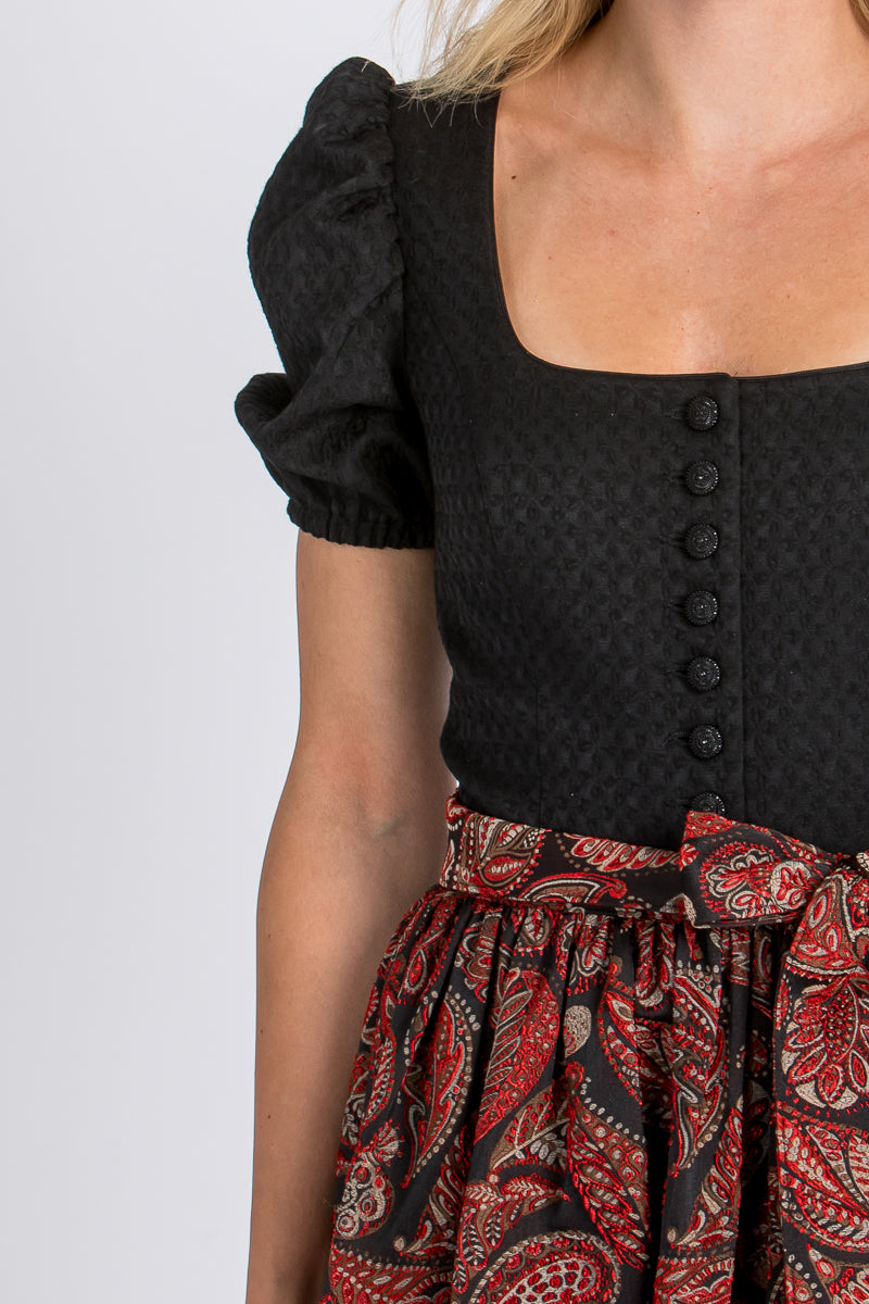 Almliebe Dirndl Rosmarie schwarz/rot Detail Mieder | Almliebe Dirndl Rosmarie black/red bodice detail