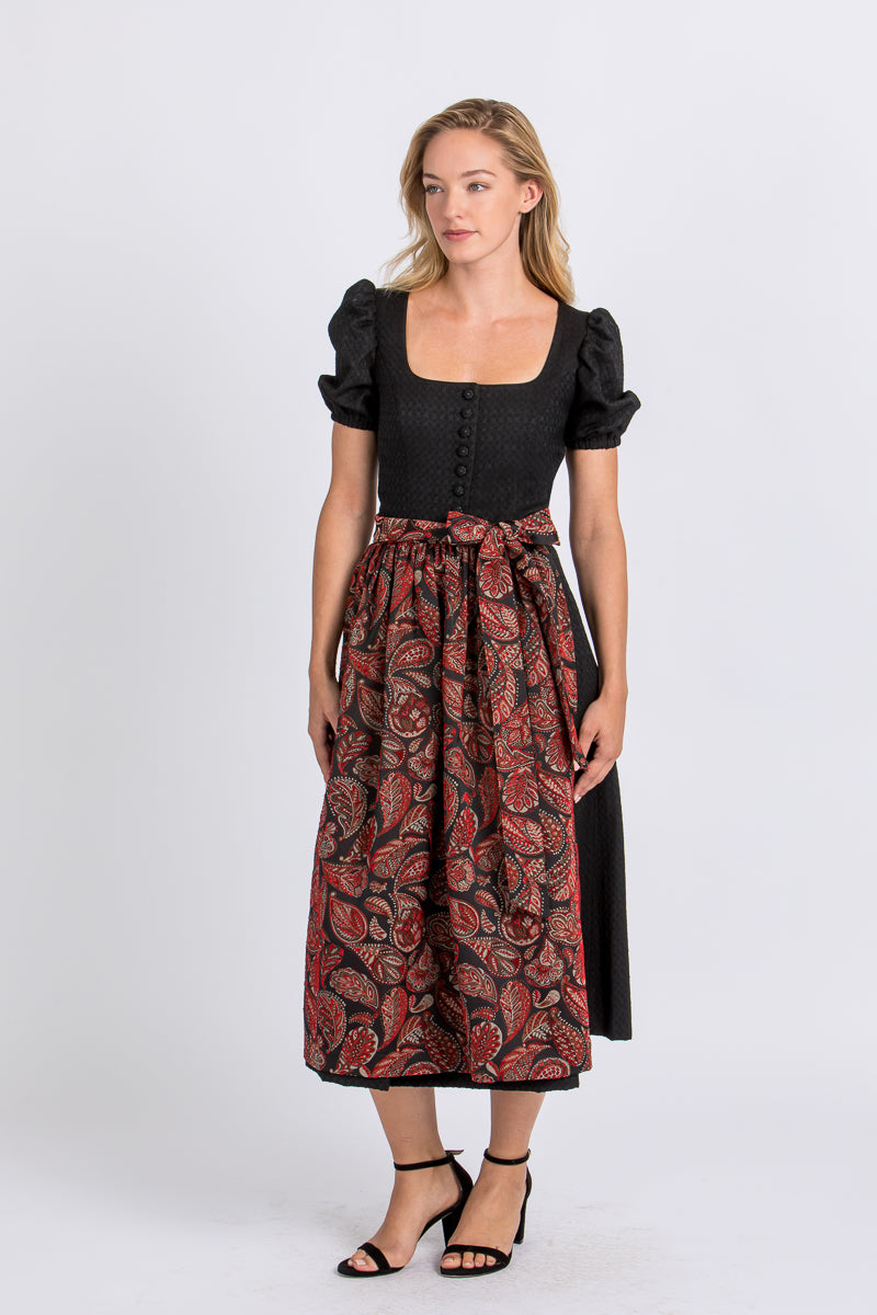 Almliebe Dirndl Rosmarie schwarz/rot Detail Stickerei | Almliebe Dirndl Rosmarie black/red embroidery detail