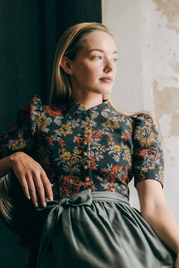 Almliebe Ärmeldirndl Therese blau geblümt