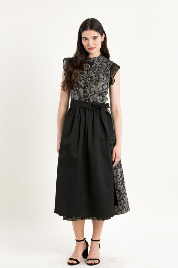 Almliebe Jacquard Dirndl Tiger Lilli schwarz/taupe Vorderansicht | Almliebe jacquard dirndl Tiger Lilli black/taupe front view
