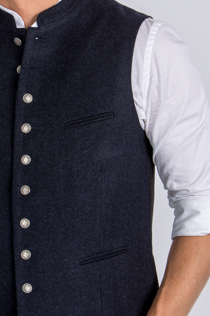 Almliebe Lodenweste Da Bazi dunkelblau Rückansicht | Almliebe loden vest Da Bazi dark blue back view