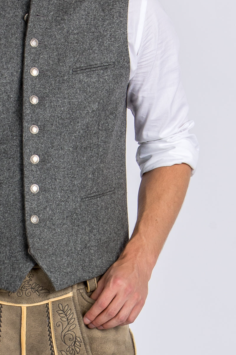 Almliebe Lodenweste Da Bazi Mittelgrau Rückansicht | Almliebe Loden Vest Da Bazi medium grey back view