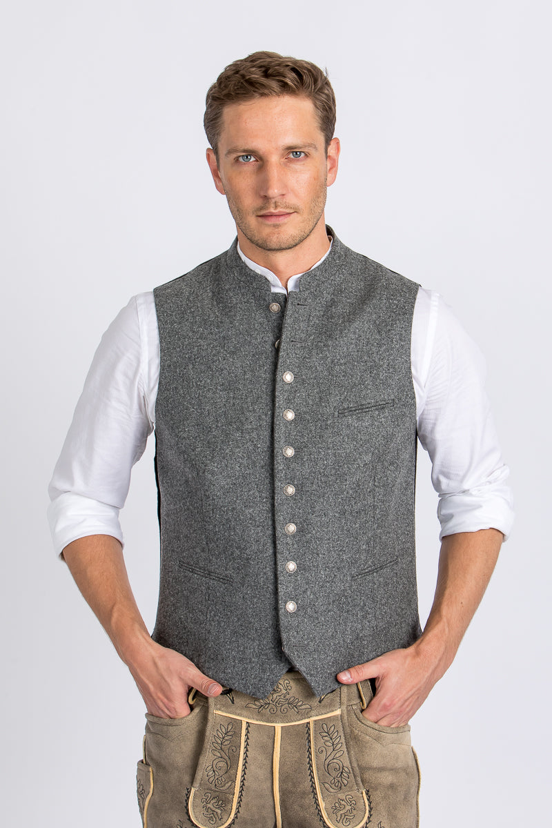 Almliebe Lodenweste Da Bazi Mittelgrau Knopfdetail | Almliebe Loden Vest Da Bazi medium grey button detail