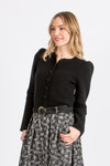 Almliebe Trachtenstrickjacke Owingen Schwarz Vorderansicht | Almliebe traditional cardigan Owingen black front view