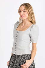Almliebe Trachtenmieder Leni Steingrau Detail Halbarm | Almliebe traditional bodice Leni stone grey half sleeve detail