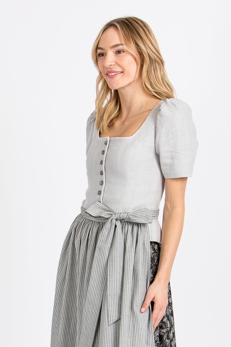 Almliebe Trachtenmieder Leni Steingrau Rückansicht Schößchen | Almliebe traditional bodice Leni stone grey back view peplum