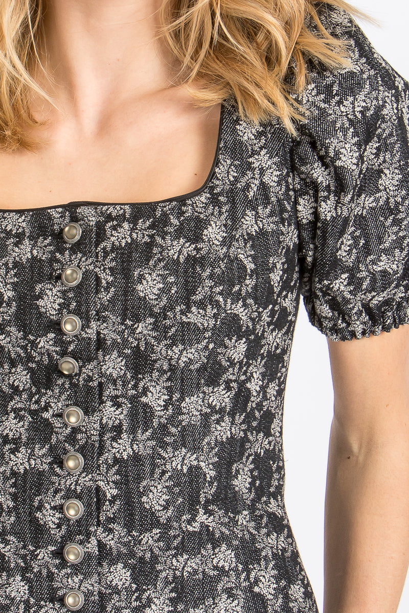 Almliebe Trachtenmieder Rosi Schwarz Ecru Detail Puffärmel | Almliebe traditional bodice Rosi black ecru puff sleeve detail