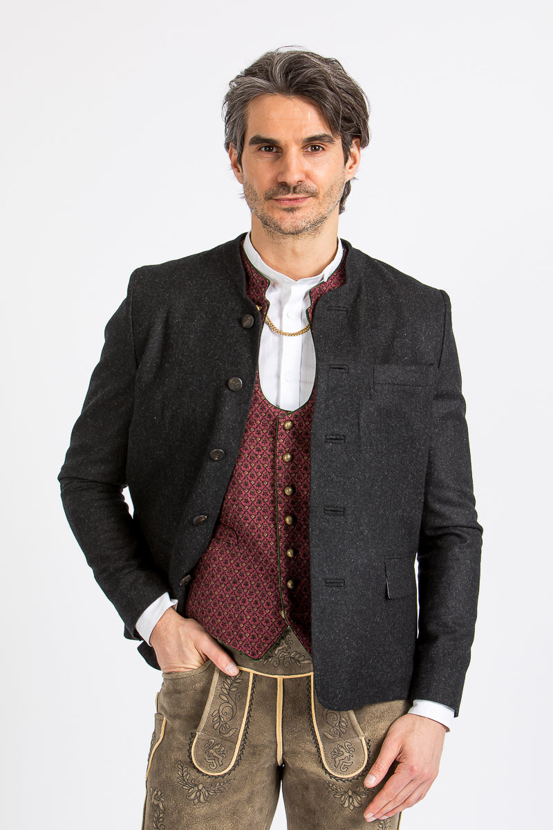 Almliebe Trachtenjanker Tschamsdara anthrazit Vorderansicht | Almliebe traditional jacket Tschamsdara anthracite front view