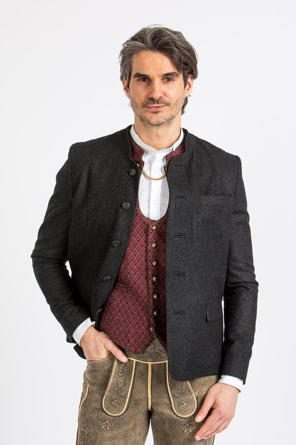 Almliebe Trachtenjanker Tschamsdara anthrazit Vorderansicht | Almliebe traditional jacket Tschamsdara anthracite front view