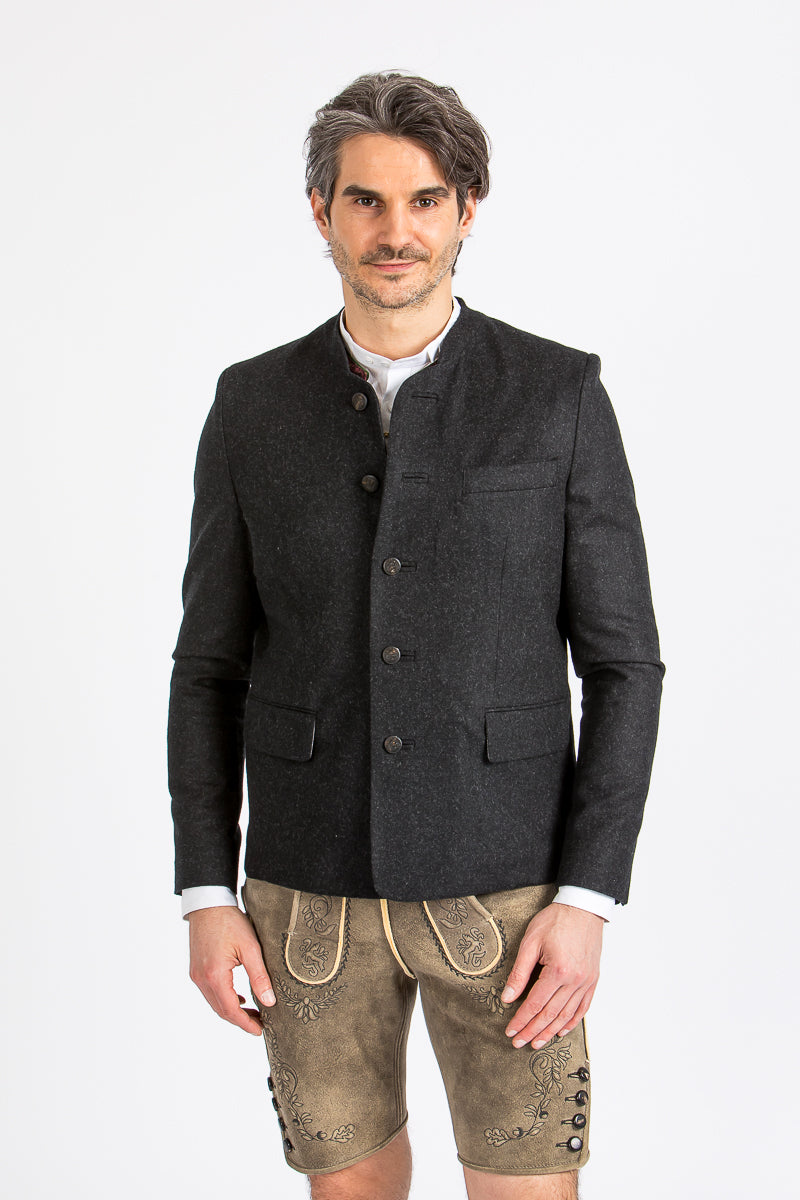 Almliebe Trachtenjanker Tschamsdara anthrazit Rückansicht | Almliebe traditional jacket Tschamsdara anthracite back view