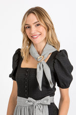 Almliebe Trachtentuch Anna Gestreift Getragen zum Dirndl | Almliebe traditional scarf Anna striped worn with dirndl