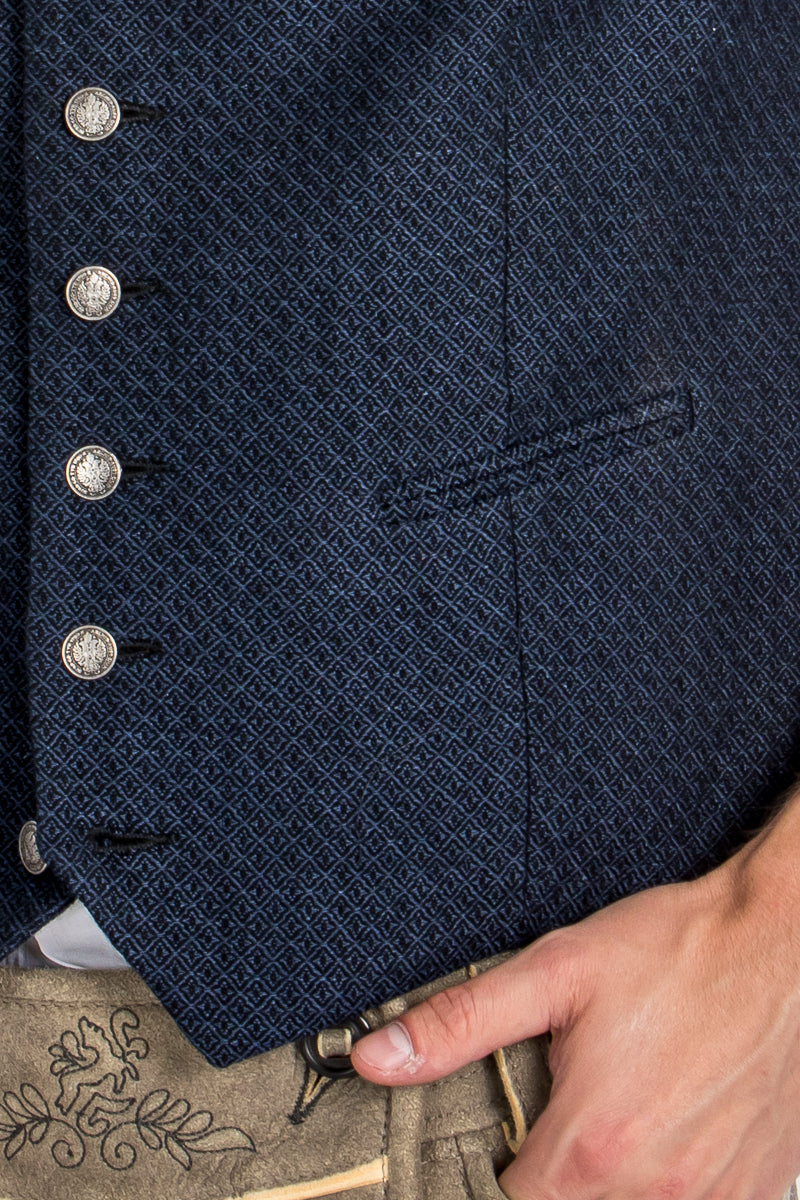 Almliebe Trachtenweste Hampdi Dampdi blau gemustert Detail | Almliebe Hampdi Dampdi Patterned blue detail