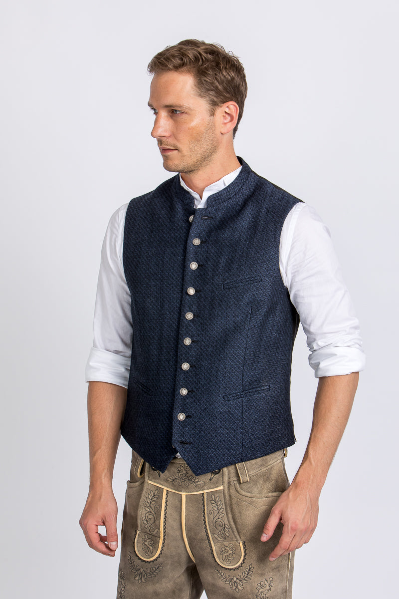 Almliebe Trachtenweste Hampdi Dampdi blau gemustert Getragen | Almliebe Hampdi Dampdi Patterned blue worn