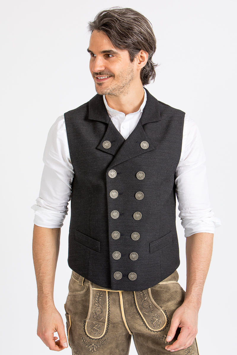 Almliebe Trachtenweste Kutscher anthra Rückansicht | Almliebe traditional vest Kutscher anthracite back view