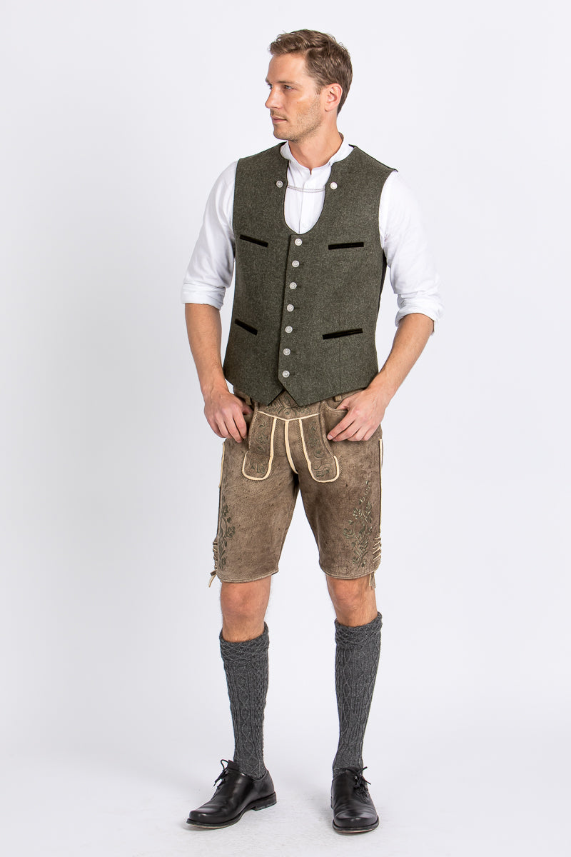 Almliebe Trachtenweste Xare oliv Vorderansicht | Almliebe Miesbacher waistcoat Xare olive front view