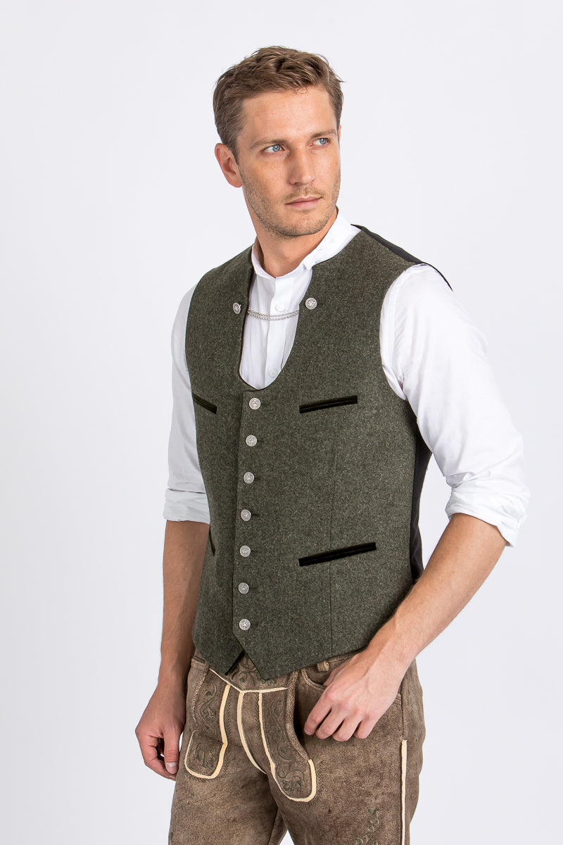 Almliebe Trachtenweste Xare oliv Detail | Almliebe Miesbacher waistcoat Xare olive detail