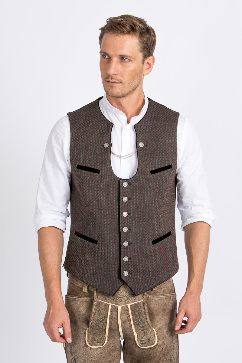 Almliebe Trachtenweste Xare schwarz/rot Detail | Almliebe traditional vest Xare black/red detail