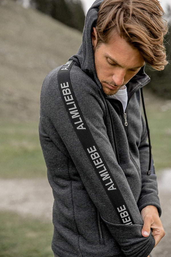 Almliebe Kapuzenjacke Herren Kranzberg Anthrazit Vorderansicht | Almliebe Men's Hooded Jacket Kranzberg Anthracite front view