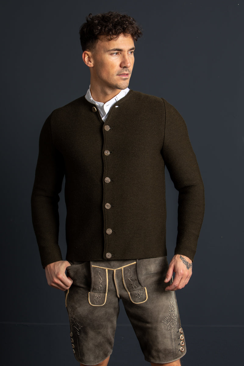 Gottseidank Strickjanker Aloisius altoliv Rückansicht | Gottseidank Knit Jacket Aloisius olive back view