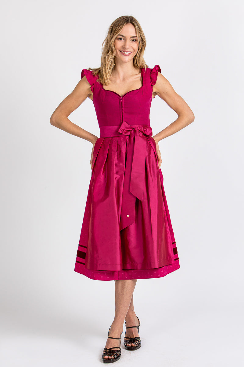 Alpenherz Leinendirndl Marie fuchsia Flügelarm Vorderansicht | Alpenherz linen dirndl Marie fuchsia wing sleeve front view