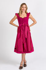 Alpenherz Leinendirndl Marie fuchsia Flügelarm Vorderansicht | Alpenherz linen dirndl Marie fuchsia wing sleeve front view