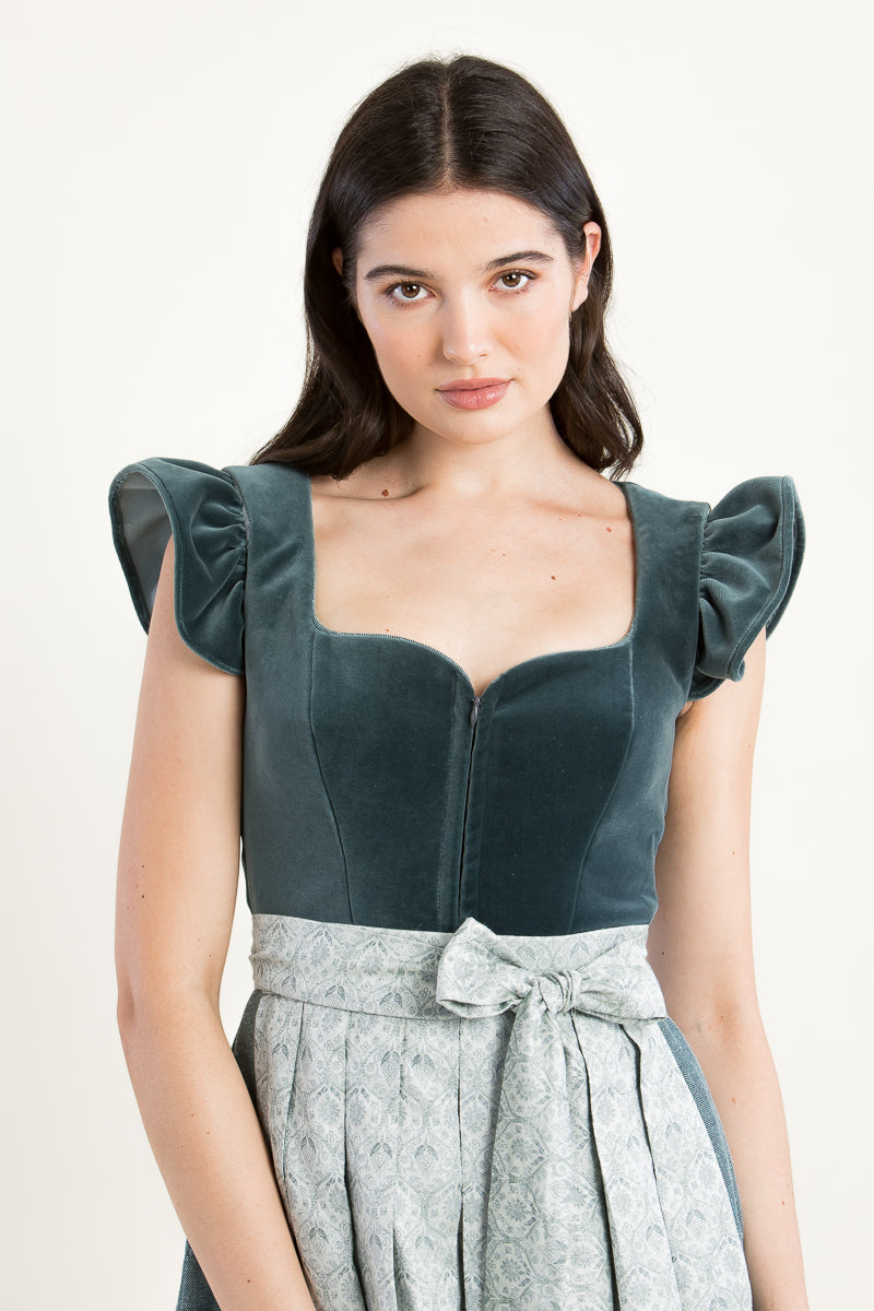 Alpenherz Samtdirndl Melissa eukalyptus Rückansicht | Alpenherz velvet dirndl Melissa eucalyptus back view
