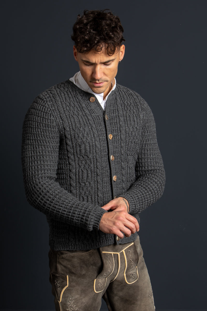 Gottseidank Strickjanker Anton asphalt Detail | Gottseidank knit jacket Anton asphalt grey detail