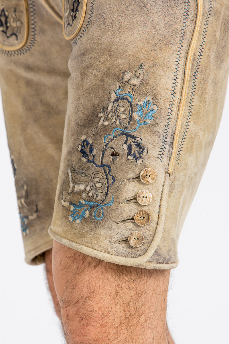 Beckert Lederhose Bischofswiesen baileys blau Detail | Beckert lederhosen Bischofswiesen baileys blue detail