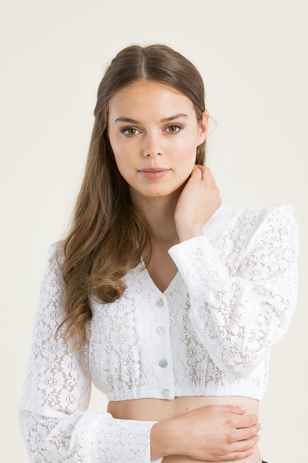 Berwin & Wolff Dirndlbluse Spitze Puffarm weiß Vorderansicht | Berwin & Wolff Dirndl blouse lace puff sleeve white front view