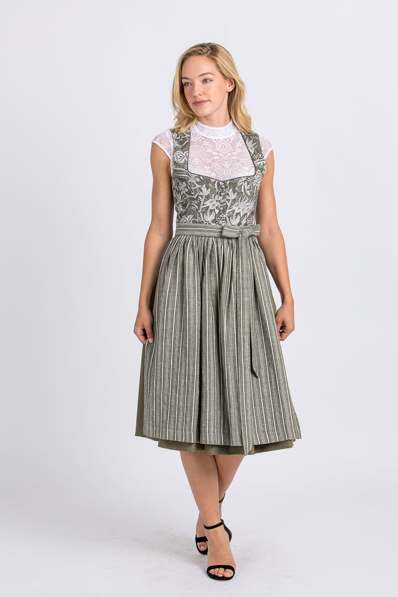 Berwin & Wolff Waschdirndl Olivgrün Geblümt