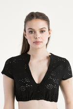 Berwin & Wolff Dirndlbluse V-Ausschnitt schwarz Vorderansicht | Berwin & Wolff Dirndl blouse V-neck black front view