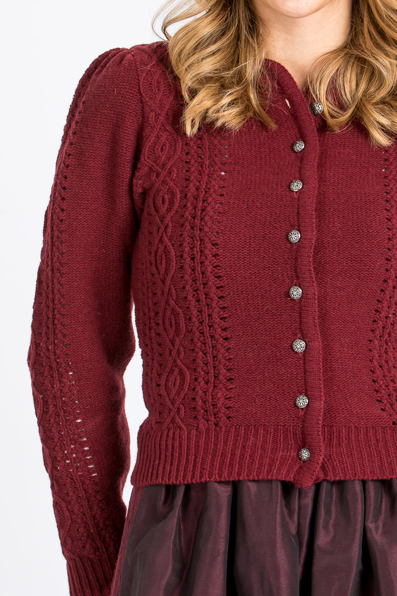 Berwin&Wolff Strickjacke in Bordeaux mit Puffärmel Detailansicht