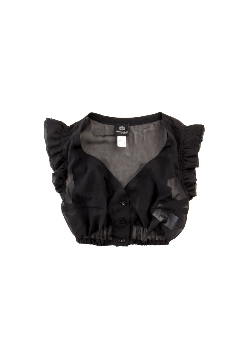 Hammerschmid Dirndlbluse Hanny Flügelarm schwarz Vorderansicht | Hammerschmid dirndl blouse Hanny cap-sleeve black front view