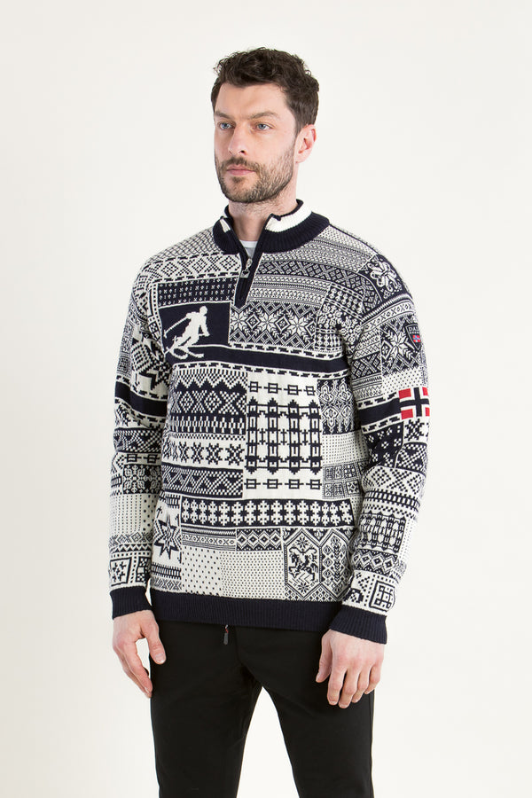Dale of Norway Norwegerpulli History blau Vorderansicht | Dale of Norway Norwegian Pullover History blue front view