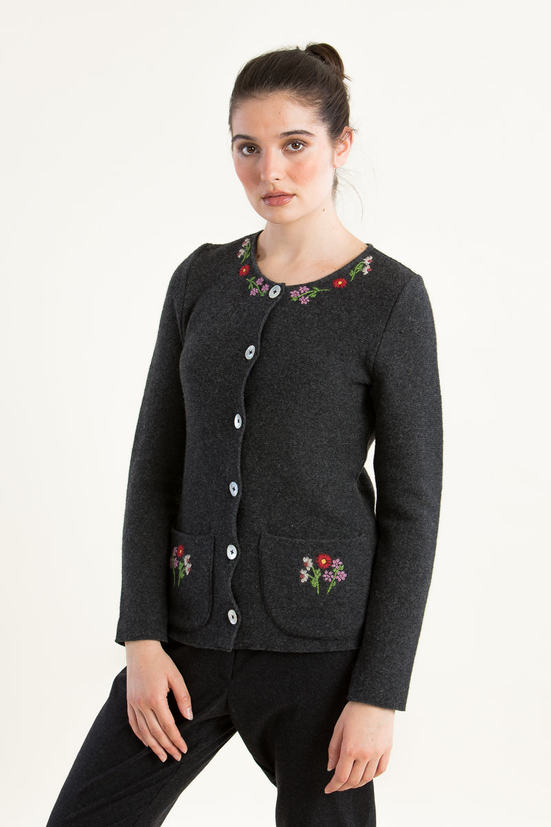 Heidi Trachtenstrickjacke Damen Anthrazit Vorderansicht | Heidi Women's Traditional Knit Jacket Anthracite front view