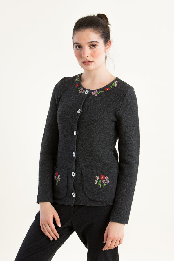 Heidi Trachtenstrickjacke Damen Anthrazit Vorderansicht | Heidi Women's Traditional Knit Jacket Anthracite front view