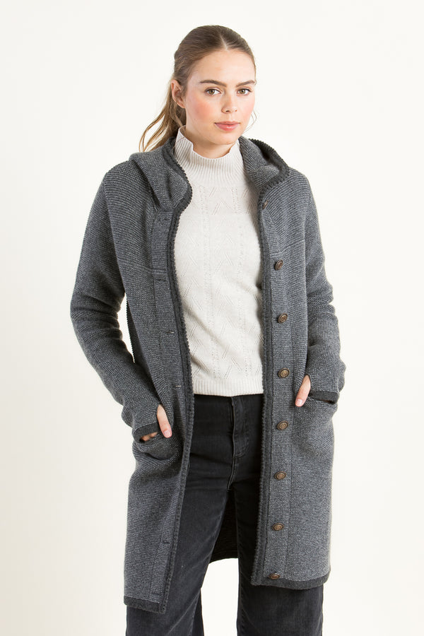 Liebling Kapuzenjanker Benedikta grau Vorderansicht | Liebling hooded knit jacket Benedikta grey front view