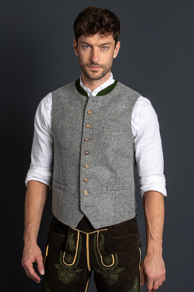 Loden Steiner Lodenweste Karl Pichl Grau Grün Detail | Loden Steiner Karl Pichl Grey, Fir green detail