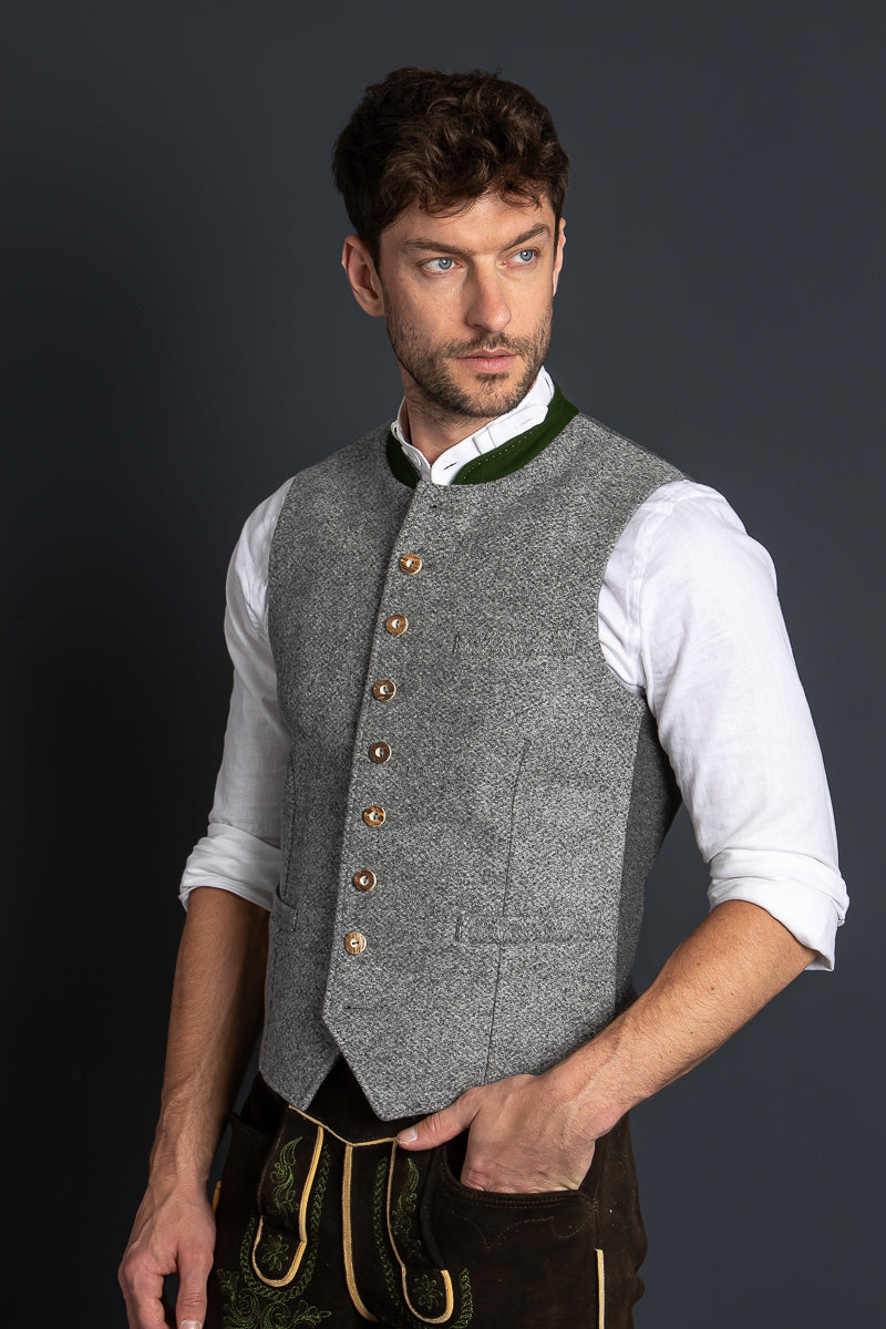 Loden Steiner Lodenweste Karl Pichl Grau Grün Rückansicht | Loden Steiner Karl Pichl Grey, Fir green back view