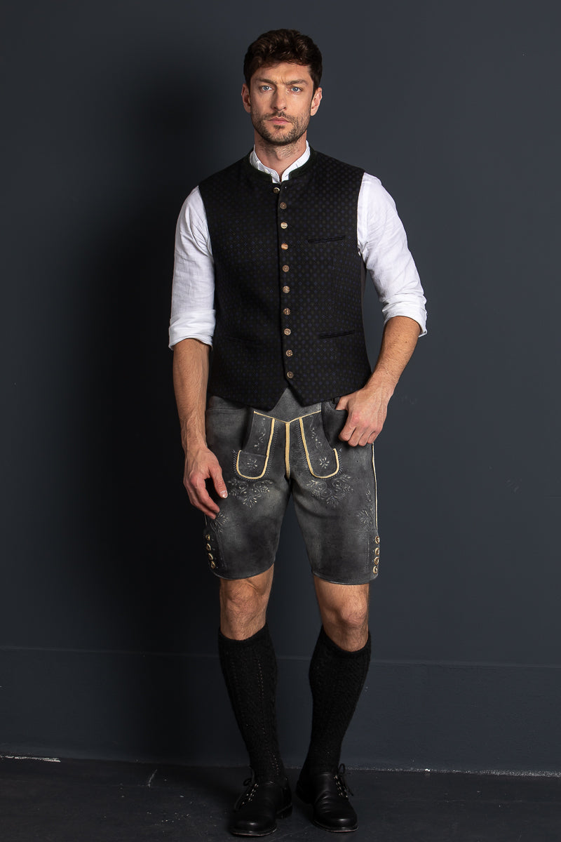 Ostarrichi Hirschlederhose Donau dunkelgrau Rückansicht | Ostarrichi Hirschlederhose Donau dark grey back view