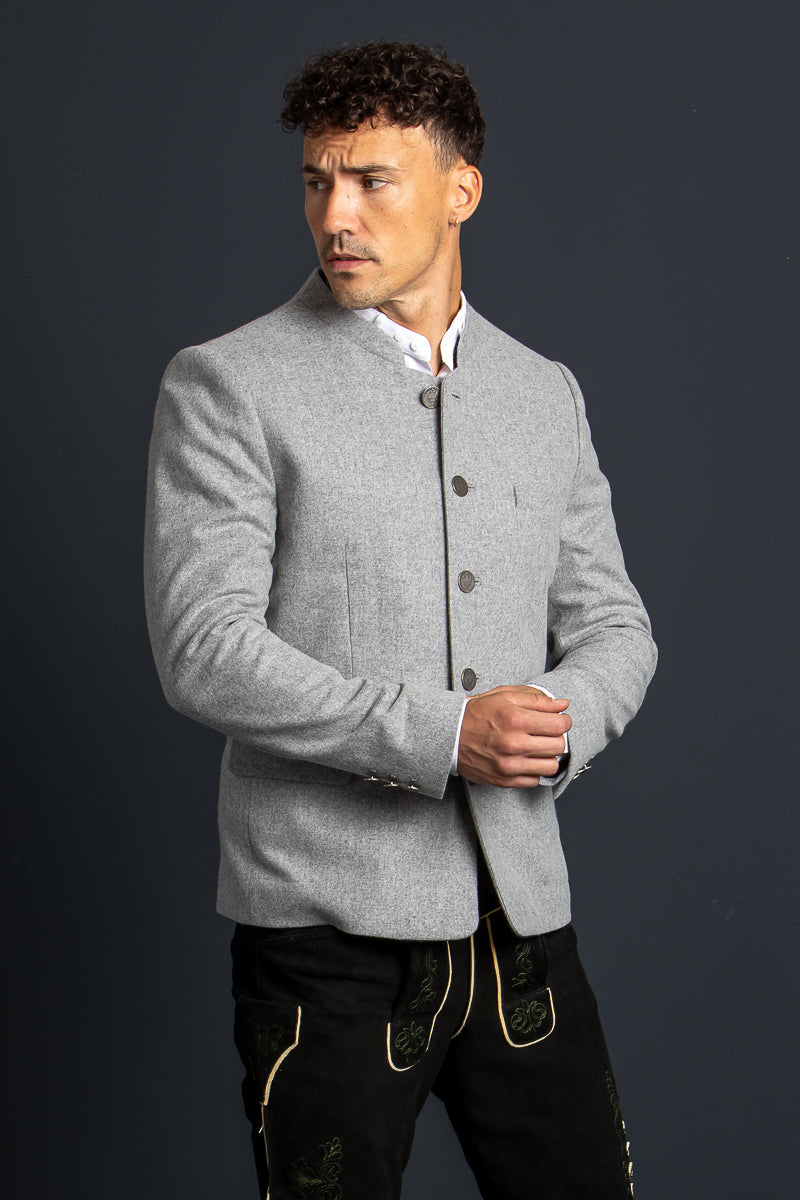 Almliebe Trachtenjanker Tschamsdara hellgrau Rückansicht | Almliebe traditional jacket Tschamsdara light grey back view