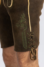 Meindl Hirschlederhose Salzburg nussbaum Detail | Meindl Stag Leather Lederhosen Salzburg Walnut detail